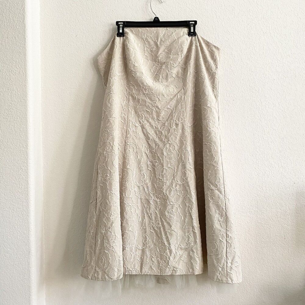 Onyx Nite Strapless Beige  Midi Length Gown Golden Shimmer Tulle Hem‎ Dress 14